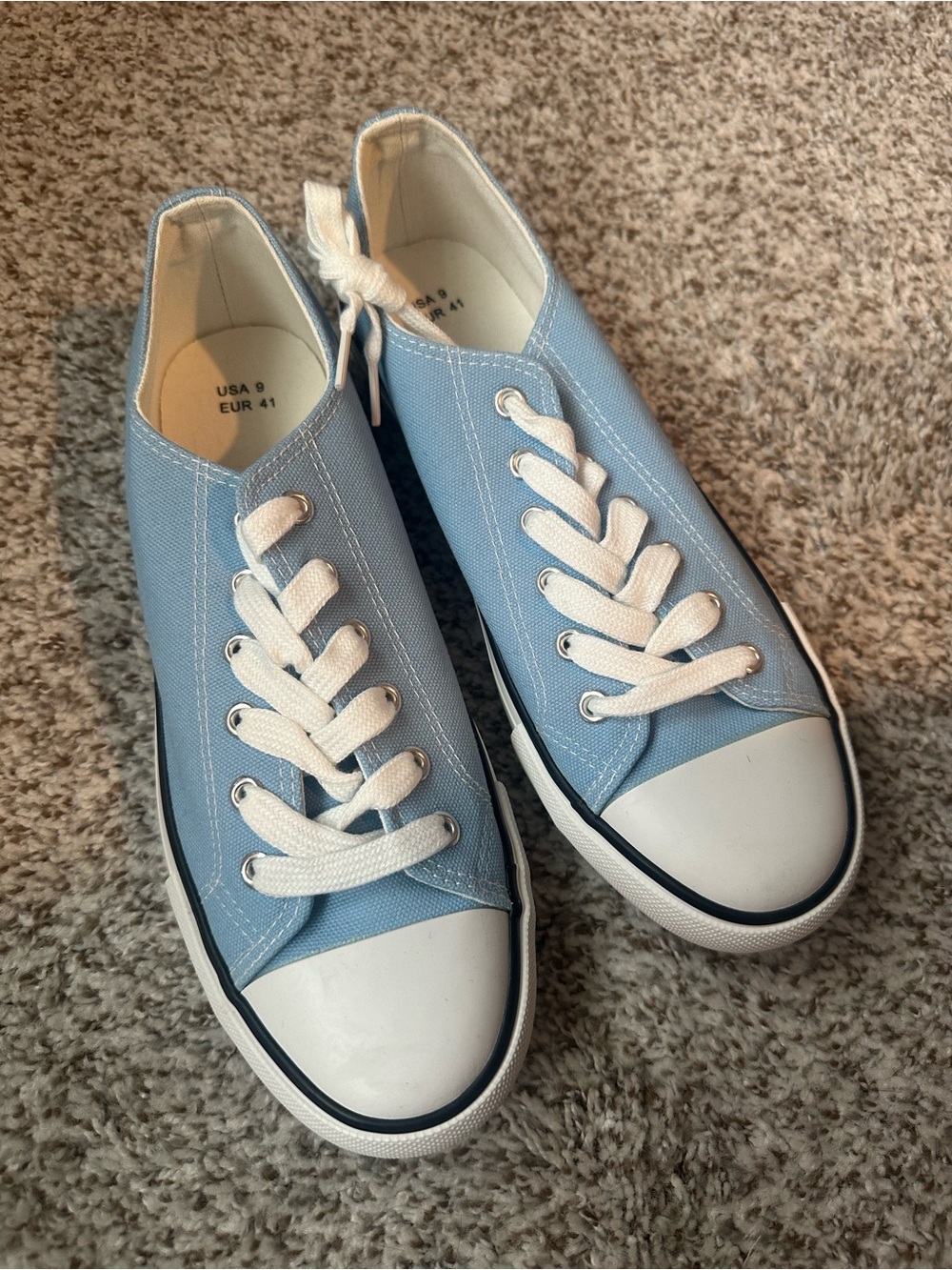 Light Blue Canvas Low-Top Sneakers with White Laces